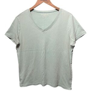 plain blank light green Eddie Bauer V-neck short sleeve crewneck casual T-shirt